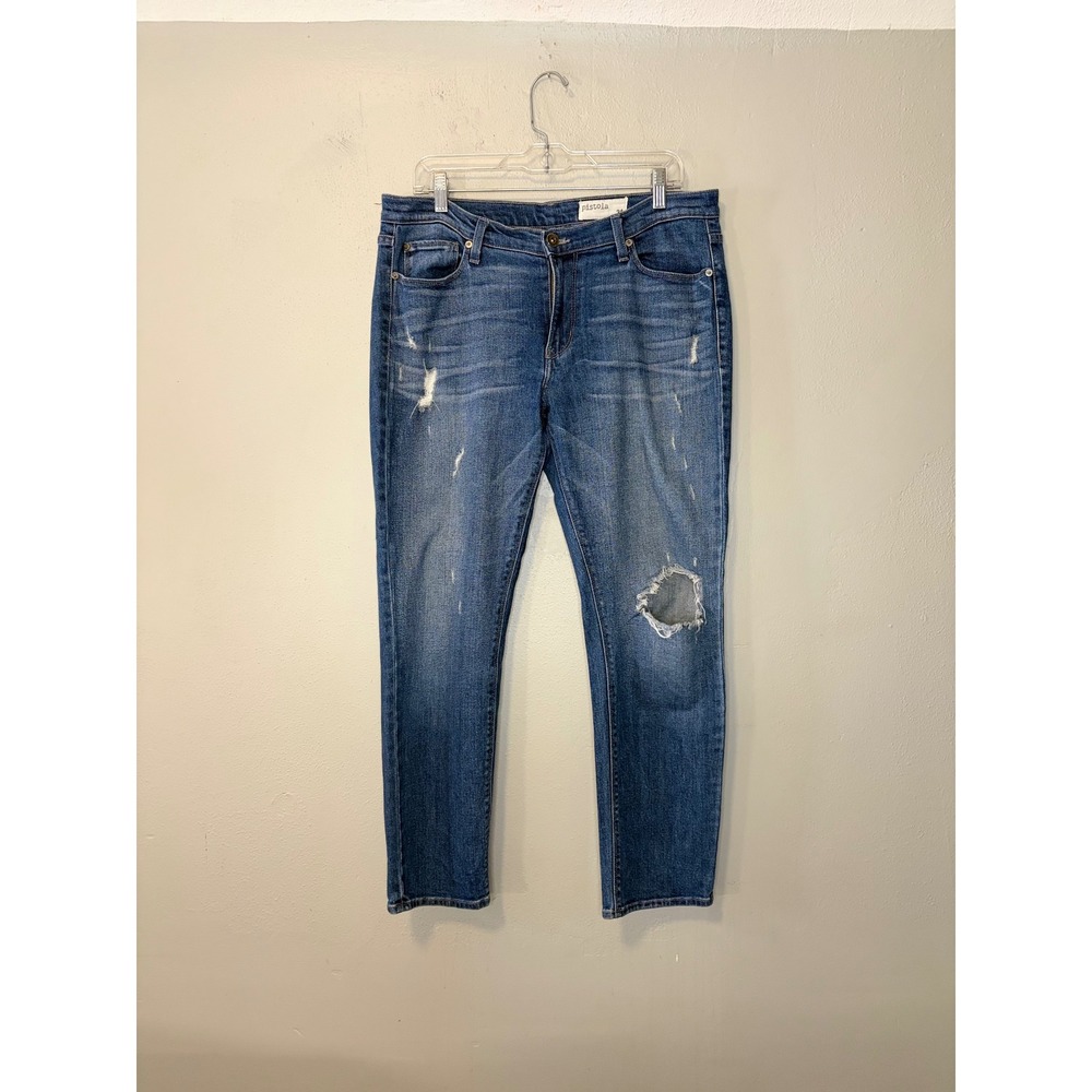 Pistola Womens Distressed Straight Leg Jeans Blue P8998 Size 31 Made in USA